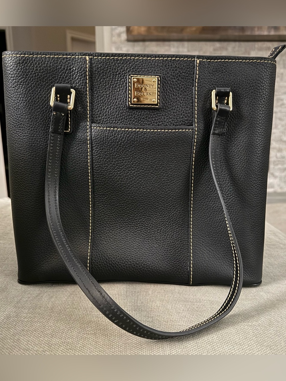 Dooney & Bourke Small Lexington tote, black with white/tan contrast stitching